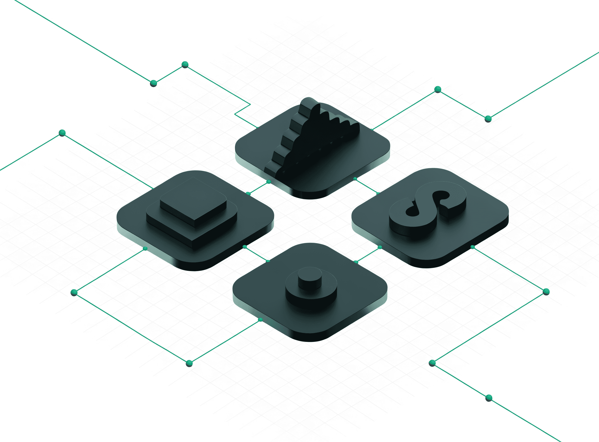 Illustration 3D isométrique de modules d'entreprise interconnectés